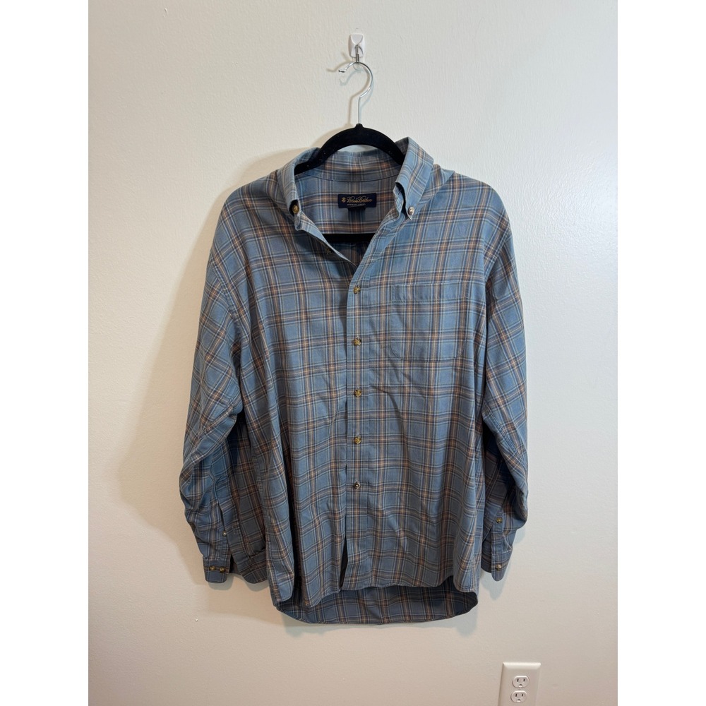 Vintage Brooks Brothers Brooks flannel Plaid Button Down Shirt Mens Medium Blue